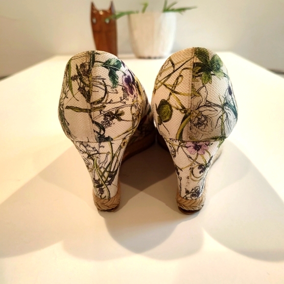 Gucci Authentic Charlotte Floral Wedges Horsebit Hardware Peep Toe 37.5 - Picture 13 of 16